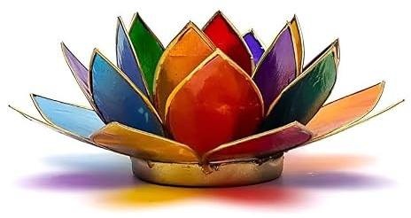 Portavelas Loto 7 Chakras 13,5 cm | Porta Velas Decorativo | Flor de Loto Multicolor | Meditación, Yoga y Armonización Energética | Hogar y Decoración Espiritual