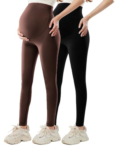 HAOLEI Paquete de 2 Leggings de Maternidad para Mujer Cintura Alta Leggings Premamá Push Up Suaves Cómodos Pantalones de Yoga de Maternidad Casual Elástico Mallas Deporte para Embarazo