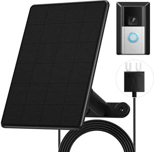 Chargeur de panneau solaire pour sonnette vidéo Ring 3/3+/4, batterie Doorbell Plus/Pro avec support de montage, port à 2 broches, chargeur solaire, câble de charge de 3 m, panneau solaire étanche 6 W