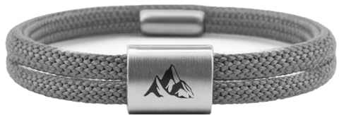 GIPFELWELLE Handgemachtes Segeltau Armband 4 mm, Magnetverschluss, Edelstahl mit Gravur, Paracord Makramee Armkette, Damen Herren