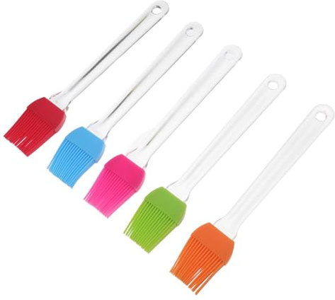 Angoily Lot de 5 Pinceaux à Badigeonner en Silicone Souple Manche Transparent Multi-Usages pour Barbecue Pâtisserie Cuisine Résistants à la Chaleur Brosses à Huile et Sauce pour