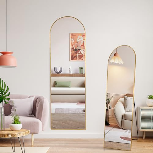 Treeboy Großer Ganzkörperspiegel，165x60cm Gewölbter Standspiegel Wandspiegel Bodenspiegel Ganzkörper als Ankleide Eitelkeitsspiegel für Schlafzimmer Wohnzimmer,Schwarz Gold