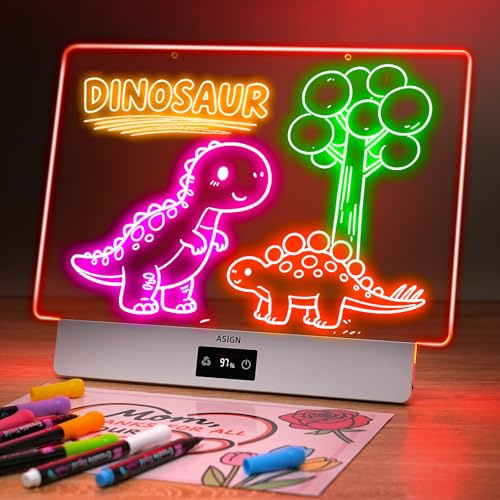 Planche à dessin LED rechargeable, 42,2 cm Lumiboard, 8 couleurs et 3 modes, tableau de notes LED avec support intégré, comprend 7 marqueurs et 1 chaîne de suspension, excellent cadeau pour les