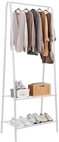 ARATERVIO Kleiderständer Metall Garderobenständer mit Schuhablage 151 cm Hoch & 60 cm Breit Platzsparende Kleiderstange für Schlafzimmer Flur Kleiderständer Kleiderstange (Weiß)