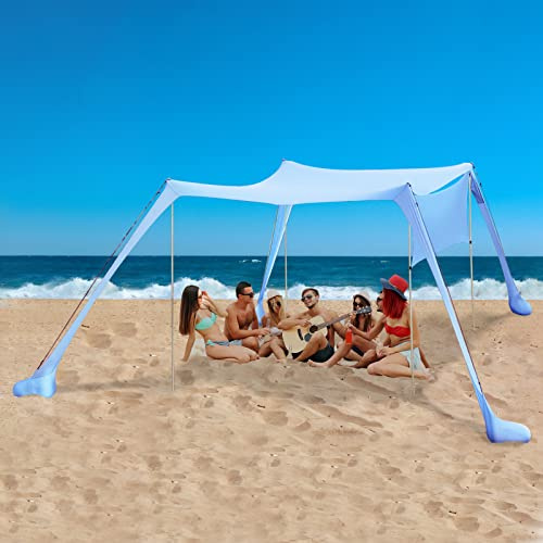 Tente de Plage de avec l'ancre de Sable, Sunshade portative d'auvent auvent Portable abri de Plage avec Protection UV UPF50+ et Poteaux en Aluminium