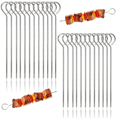 24 PCS Barbecue Skewers Stainless Steel Kebab Skewers Reusable Metal Skewer Sticks Barbecue Shish Kebab Sticks Grilling Skewers for Air Fryer Oven Grill Kabob Rotisserie Meat Vegetables