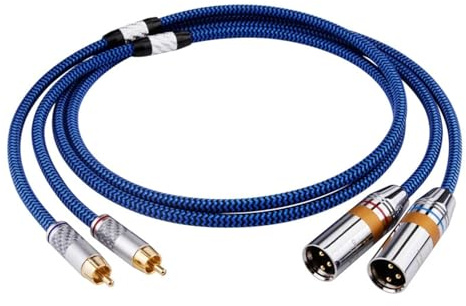 Cavo audio 6N OCC da 2RCA a 2XLR, cavo segnale audio bilanciato, design con spina cannon maschio e femmina, for collegamento amplificatore, mixer e altoparlante(RCA-XLR(M),0.5m)
