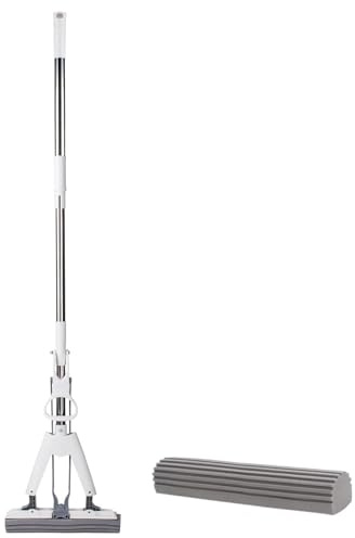 EMPOTEC Spazzolone Scopa Lavapavimenti Super Assorbente Mop Spugna Manico Telescopico 120 Cm + 1 Sistema Pulizia PVA Ricambio Facile da Usare