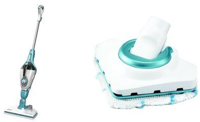 BLACK+DECKER FSMH1321JSM-QS Lavapavimenti a Vapore Steam-Mop 13 in 1, Sistema di Pulizia Guanto Steamitt, con Generatore di Vapore Portatile, Bianco/Acqua + FSMHDA-XJ Mini Testa Pulente Triangolare Multifunzione