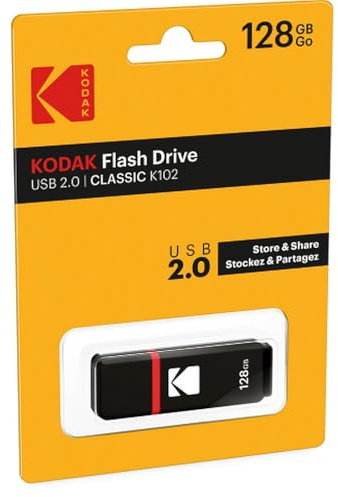 KODAK Memoria USB K100 de 128 GB - Alta Velocidad USB 2.0, Almacenamiento Fiable y Práctico para Tus Datos - Ideal para Ordenadores, Transferencias Rápidas y Copias de Seguridad