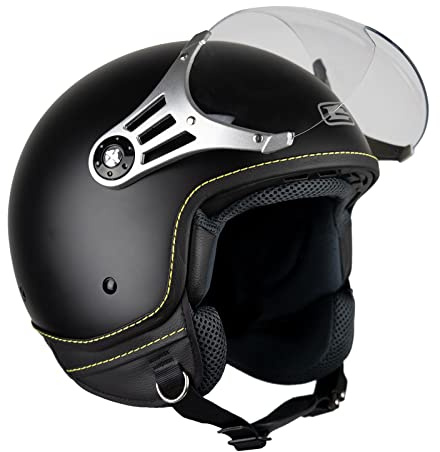 G-MAC Metro Evo Jet Open Face Retro Classic ECE 2205 Motorcycle Scooter Helmet (Satin Black, XL)