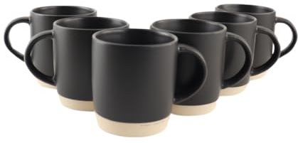 OTIX Kaffeetassen Teebecher 3er Set Schwarz 310 ml Steingut