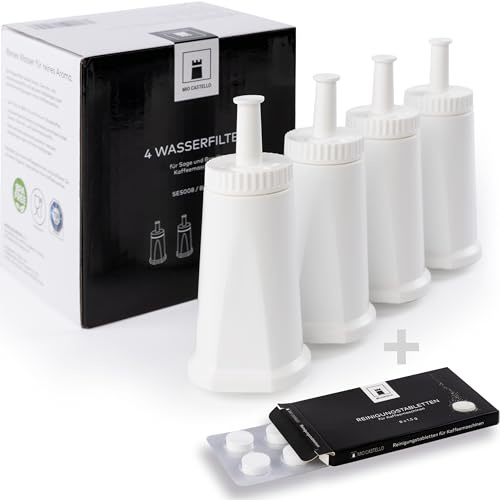 mioCastello ® 4x Wasserfilter für Sage/Breville + 8x Reinigungstabs – ersetzt SES008 BES008 für die Modelle SES880, SES881, SES875, SES876, SES878, SES980, SES985, SES990, SES920, BES880, BES881…