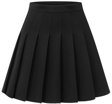 Shestellar Stretchy Short Pleated Skirts for Women Cheerleader Uniform High Waist A-line Mini Skirt - Black L