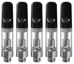 CannBro Cartouches CBD, 0.5ml – pack de 5, Filetage 510, Acier inoxydable de qualité alimentaire 304, atomiseurs, Cartouches pour huile de CBD, huile de chanvre et e-liquide, sans nicotine(Noir)