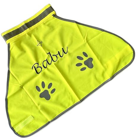 Schnoschi Hunde Sicherheitsweste mit Namen/Wunschtext/Initialen Bestickt, personalisierte Hundewarnweste, reflektierende Haustierweste, hohe Sichtbarkeit, individuelle Bestickung, Neongelb (L)