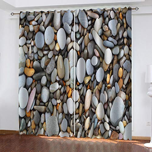 3D Kreativer Kieselsteindruck Druck Vorhang Blickdicht, Verdunkelungsvorhang Modern Wohnzimmer Schlafzimmer Kinderzimmer, Thermogardine Mit Ösen Verdunklungsvorhänge 2Er Set 270X300cm (HxB)