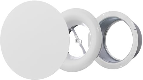 Steinberg14 Weiß Metall Tellerventil - 100mm Universal Zuluft Abluft Lüftungsventil - Verstellbares Wand- und Deckenventil - Einstellbarer Diffusor - Rund Lüftungsgitter Abdeckung Lüftungsklappe
