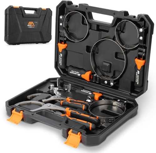 MateAuto Oil Filter Wrench Set, 8 Piece Adjustable Oil Filter Wrenches 2-3/4 to 5-1/4, 9 & 12 Universal Oil Filter Removal Tool with 1/2 to 3/8 Adapter, Organized in Storage Case (8-Piece Set)