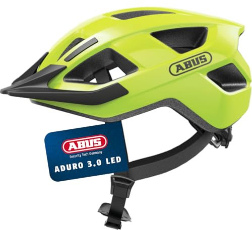 ABUS Fahrradhelm Aduro 3.0 LED - Sportiver City-Helm in stilvollem Design für alltägliche und sportliche Touren - mit Rücklicht - für Damen und Herren - Größe M, Gelb