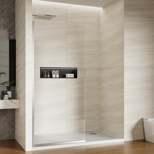 Viivppai Shower Screen 36 x 76 Half Frameless Shower Wall Panel, Tempered Glass 3/8 inch, Easy to clean Coating, Fixed Glass Shower Door with Hardware (Chrome)