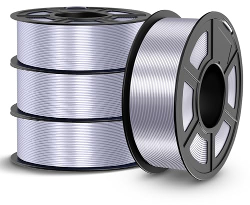 TECBEARS PLA 4KG Filament 1.75mm Bundle Silk Silber, Shiny PLA 3D Drucker Filament, Mit Seidenglattes Finish, Gute Farbwiedergabe, Maßgenauigkeit +/- 0.02, 1 kg Spool für 3D-DruckerSilk PLA Silber