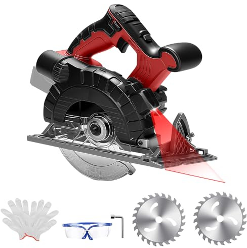 Sega circolare a batteria compatibile con Makita 18 V, mini sega circolare a mano senza spazzole con 2 lame (150 mm), con taglio diagonale, profondità di taglio 36-50 mm, 45°/90° per taglio legno