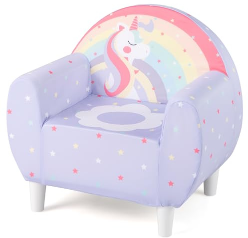 DREAMADE Kindersofa mit schönem Einhornmuster, Kindersessel mit ergonomischer Rückenlehne & Armlehnen, atmungsaktives Kindercouch für Spielzimmer & Kinderzimmer, für Kinder ab 3 Jahren (Lila)