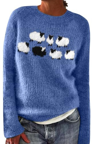 Generisch Jersey noruego para mujer, suéter original de invierno, manga larga, suéter de Navidad, elegante, cuello redondo, suéter de invierno, informal, cálido, suéter de punto cómodo, suave jersey