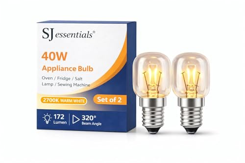 SJ essentials 40W Oven Light Bulb E14 SES – Heat Resistant 300°C Appliance Bulb – Cooker, Fridge, Sewing Machine & Salt Lamp – Warm White 2700K – Pack of 2