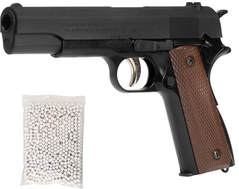 Pistola softair a molla ABS nera, HA 135 POTENZA 0,9 JOULE, caricatore 12 colpi, calibro 6mm, 220mm 306g, colore nero, bundle 1000 pallini inclusi, airsoft pistole