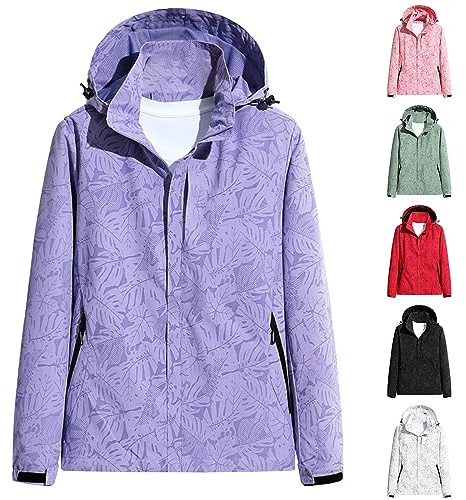 Veste de pluie pour femme imperméable et respirante - Veste de survêtement pour femme avec capuche - Veste de transition avec imprimé floral - Manteau de pluie coupe-vent - Veste de randonnée - Veste