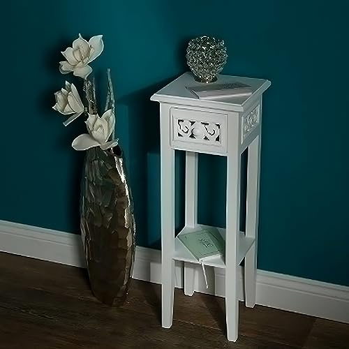 LEBENSwohnART Romantischer Telefontisch Nadja 68cm Weiss Beistelltisch Blumensäule Blumenhocker Tisch Landhaus