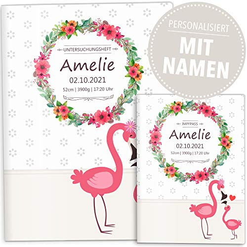 OLGS U-Heft & Impfpass Hüllen Set Mommy Love Daisy | Untersuchungsheft und Impfpasshülle, wunderschöne Geschenkidee personalisierbar mit Namen (U-Heft Set personalisiert, Flamingo)