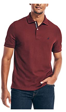 Nautica Men's Classic Short Sleeve Solid Polo Shirt, Royal Burgundy, Large