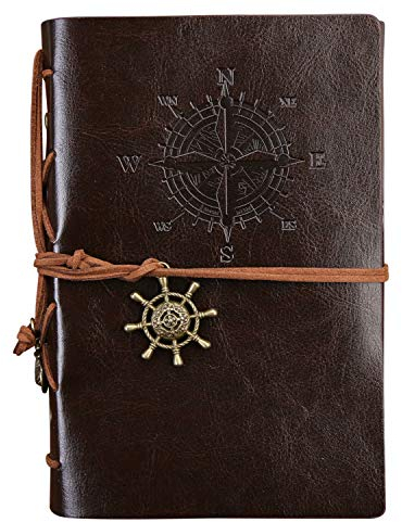 semen Tagebuch Vintage Optik Kompaß Druck PU Leder Cover Travel Journal Reisenotizbuch Anker Ringbucheinlagen Schreiben Geschenkidee Handgeschöpftes Papier Notizbuch (75 Blätter, A5/A6/A7)