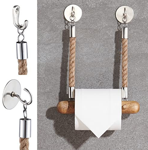DEKAZIA® Toilettenpapierhalter Holz Juteseil, Klopapierhalter WC Vintage | Klorollenhalter, WC Rollenhalter, Mangoholz, Jute, zum Bohren oder Kleben, für Badezimmer, Dekoration