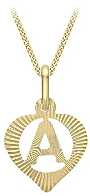CARISSIMA Women's 9ct Yellow Gold Diamond Cut 'A' Initial Heart Pendant on Curb Chain - 46cm/18'
