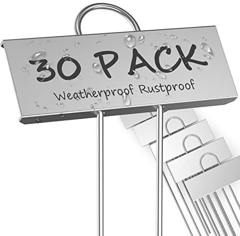 STARTOSTAR Plant Labels for Outdoor Plants 30 Pcs, Metal Garden Markers Tags 9x3 cm for Vegetables, Herbs, Flowers, Seedlings, Reusable & Weatherproof （Silvery）