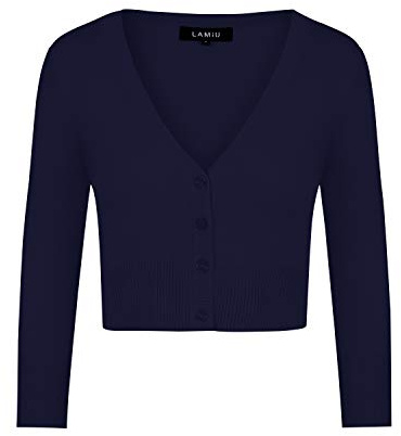 MINTLIMIT Bolero Damen Strickjacke Cardigan Langarmshirt V-Ausschnitt Kurz Zum Kleid Shrug Cardigan Top DunkelBlau M