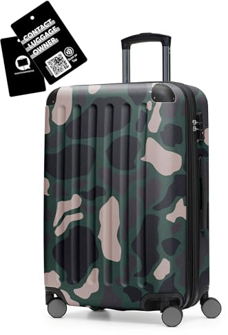 Hauptstadtkoffer Spree – Valise Rigide 65 cm, 74 L, Extensible, Serrure TSA, 4 Roues, Trolley, Valise de Voyage, étiquette Bagage QR Code, Camouflage