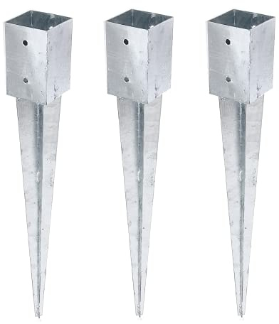 Alberts 211424 Einschlag-Bodenhülse | für Vierkantholzpfosten | feuerverzinkt | 91 x 91 mm | Gesamtlänge 750 mm | 3er Set