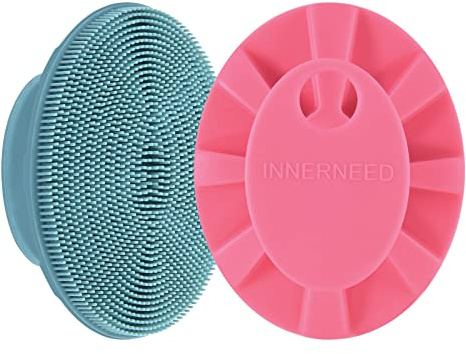 Silikon Gesichtsbürste Handheld Gesichtsreinigungsbürste, Dunkelgrün+Rosa | sanft Peeling, Massage, Makeup Remover, Oil Remover, lebensmittelecht weich Bristle, hygienisch for alle Hauttypen, INNERNEED