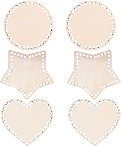 Ktnyl 6 Stücke Korbboden Runde Form, Blank Crochet Basket, Korbboden Holz, Korbboden Häkeln, Korbboden Herzförmig, für DIY Korb Weberei Bastelarbeiten Craft Making Home Decoration