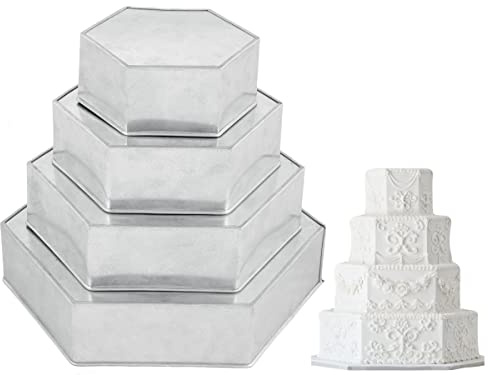 4 Tier Hexagon Baking Pan Set Multilayer Birthday/Wedding Anniversary Cake Tins/Cake Pans/Cake Molds 6.8.10.12 - All 3 Deep