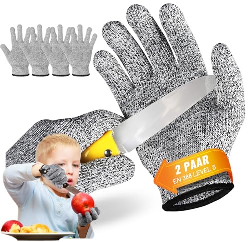 Migliore Wear 2 Paar Kinder Schnitthandschuhe Level 5 Schutz Schnittschutzhandschuhe Schnittschutz Handschuhe Kinder Schneidemesser Arbeitshandschuhe für 3-14 Jahre