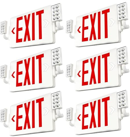 FREELICHT 6 Pack LED Double-Sided Exit Sign with Emergency Lights, Adjustable LED Emergency Exit Lights with Battery Backup, Hard Wired, UL Certified, AC 120/277V