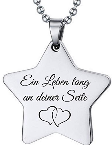 aplusashop ID Dog Tag Stern + Kette, Edelstahl mit Gravur nach Wunsch, Anhänger in Silber Star