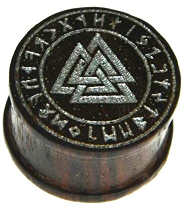 Flesh Holz Plug Viking Wikinger Kompass Vegvisir mit Runen, ribbed Expander Dehner Sonoholz braun, Ohr Piercing mit Laser Gravur silber 10mm - 14mm 10 mm