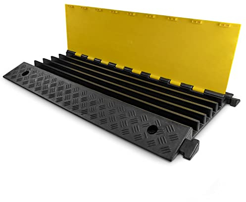 wolk Kabelbrücke 5 Kanäle, Überfahrschutz 8 t, Schlauchbrücke Schwarz/Gelb | Überfahrbare Kabelbrücke für Kabel und Schläuche, modular erweiterbar, rutschfest, für Innen- und Außenbereich.